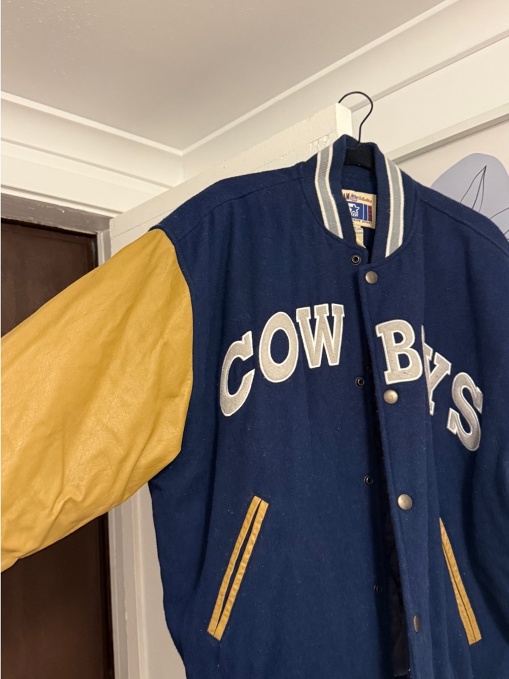 Vintage 'Cowboys' Navy & Brown Letterman Jacket - Picture 2 of 6